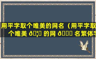 用平字取个唯美的网名（用平字取个唯美 🦅 的网 🐘 名繁体字女）